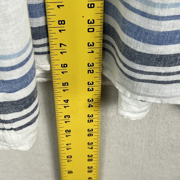 J. JILL Tunic Top X-Large Linen Blend White Blue Striped Pleated Coastal Beach - Picture 6 of 7